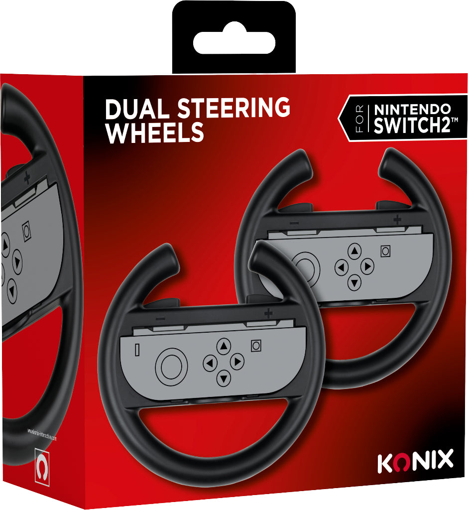 Paire de volants de course - Manettes Joy-Con Nintendo Switch 2 - Konix - Plastique - Noir
