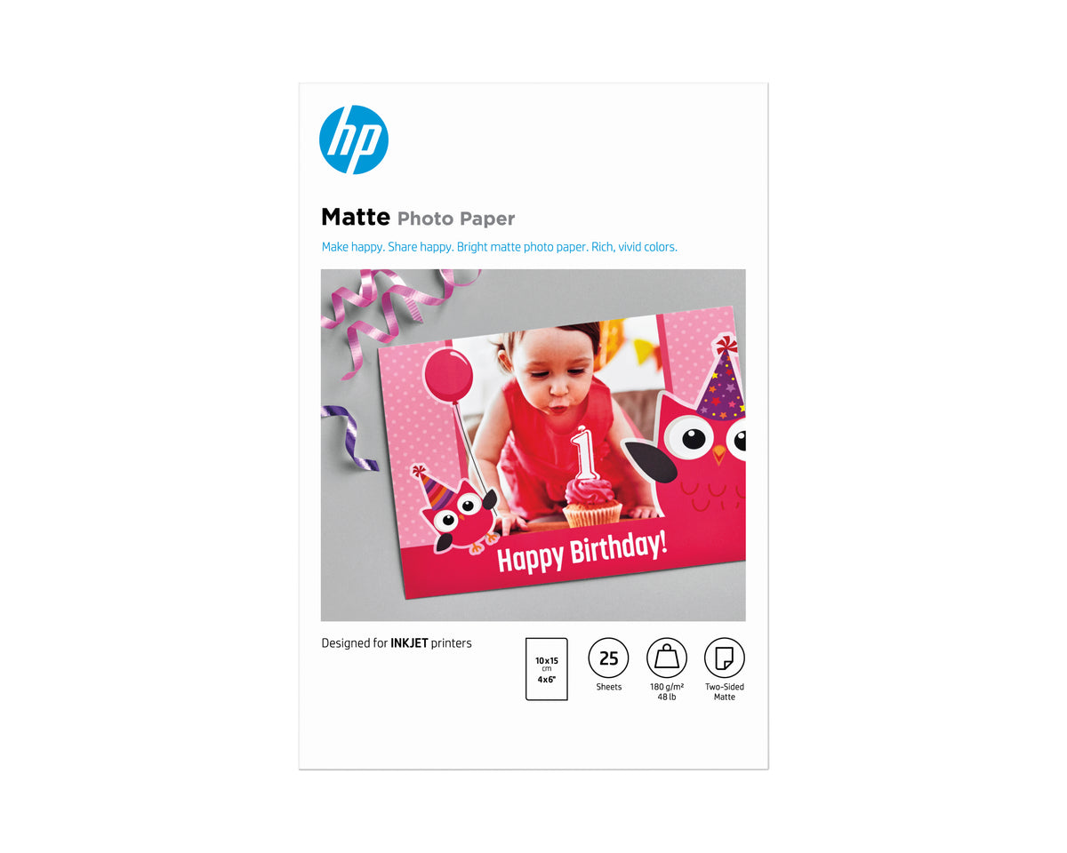 Papier photo mat HP - 180 g/m2 - 10 x 15 cm - 25 feuilles (7HF70A)