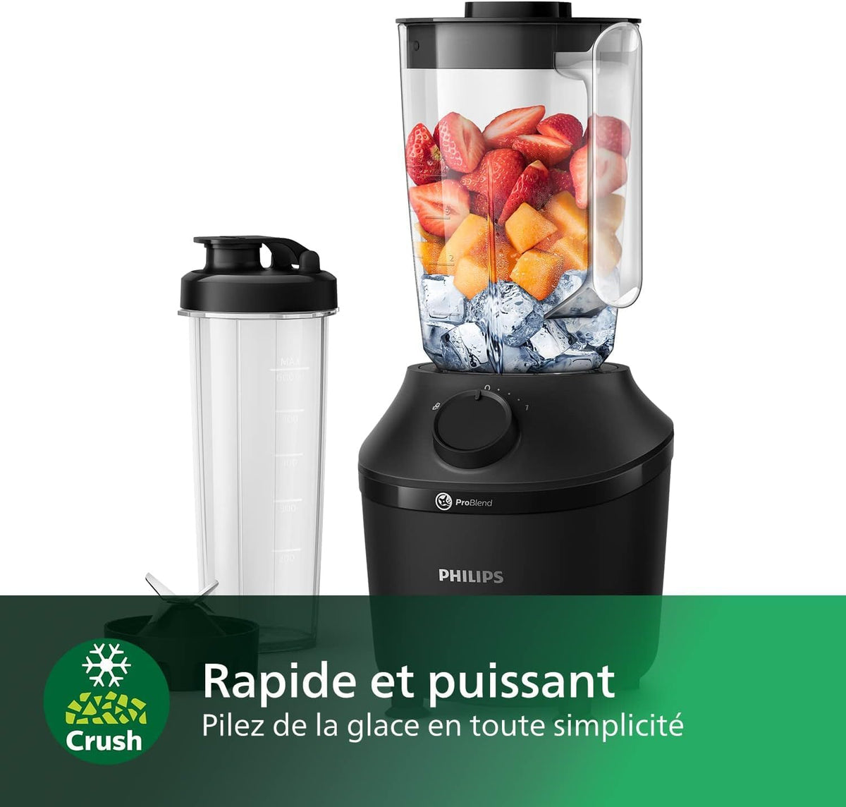 Blender mixeur - PHILIPS - HR2041/41 - Série 3000 avec gourde - 450W -1.9L - Noir