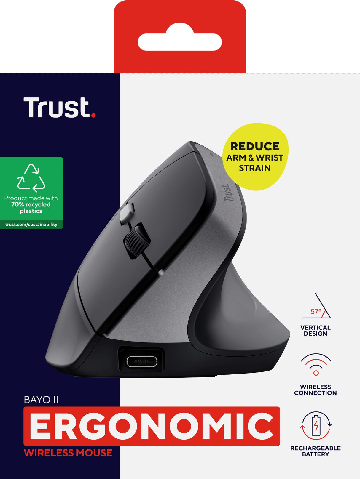 Souris sans fil ergonomique Trust Bayo II (Noir)