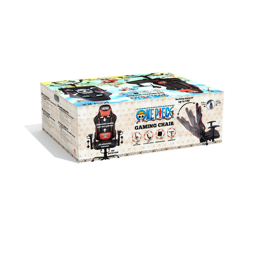 Chaise de bureau gaming - KONIX - One Piece - Inclinaison siege 150° - Cuir - Coussin lombaires et cervicaux réglable - Noir