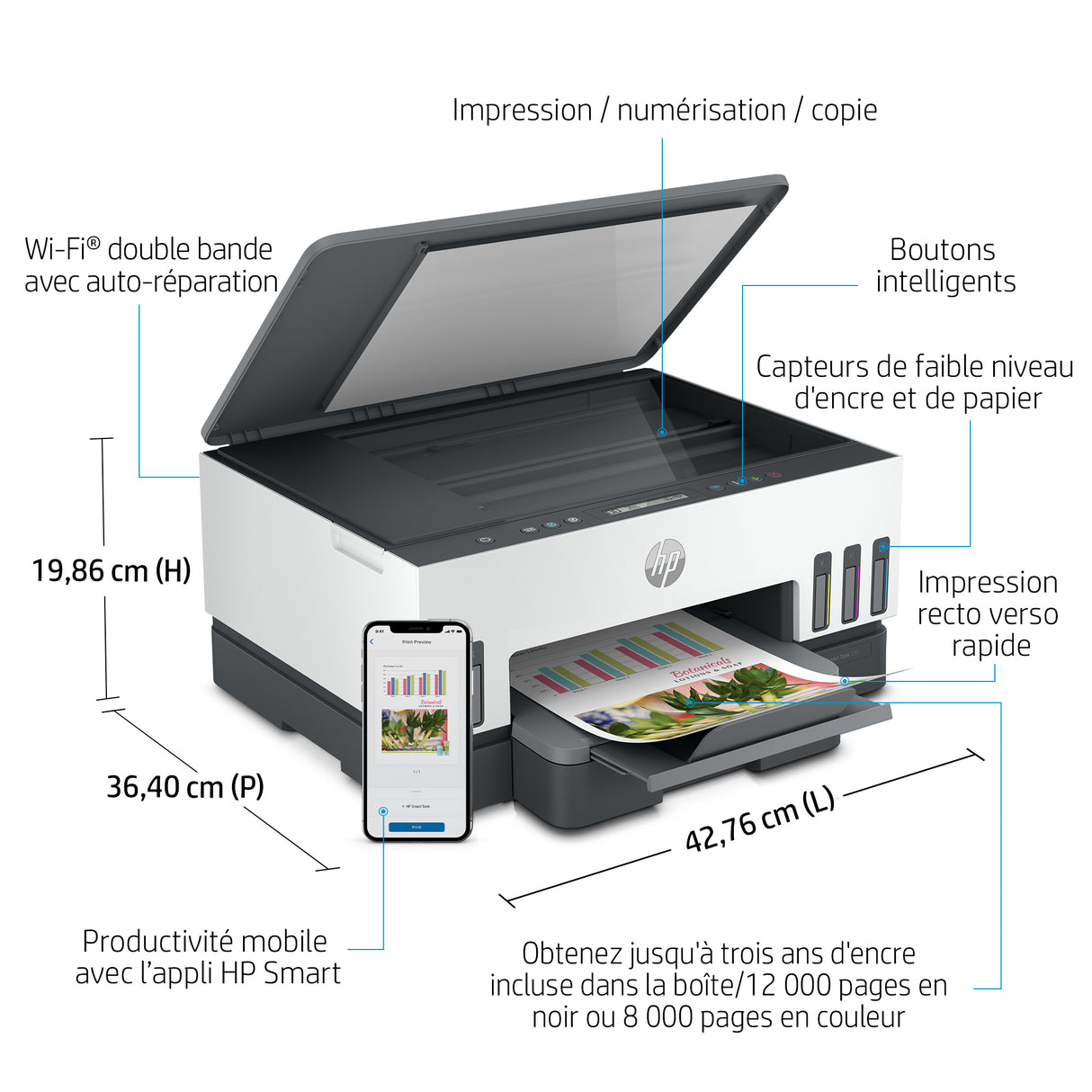 Imprimante tout-en-un HP Smart Tank 7005 couleur a réservoir d'encre