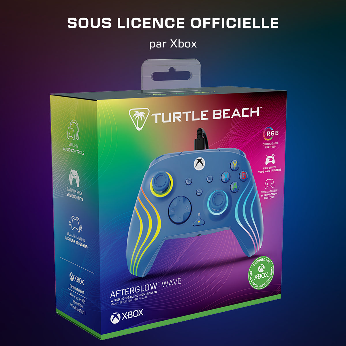 Manette de jeu - Xbox Series X|S, Xbox One et PC - Afterglow Wave - RGB - Filaire - Bleu - TURTLE BEACH