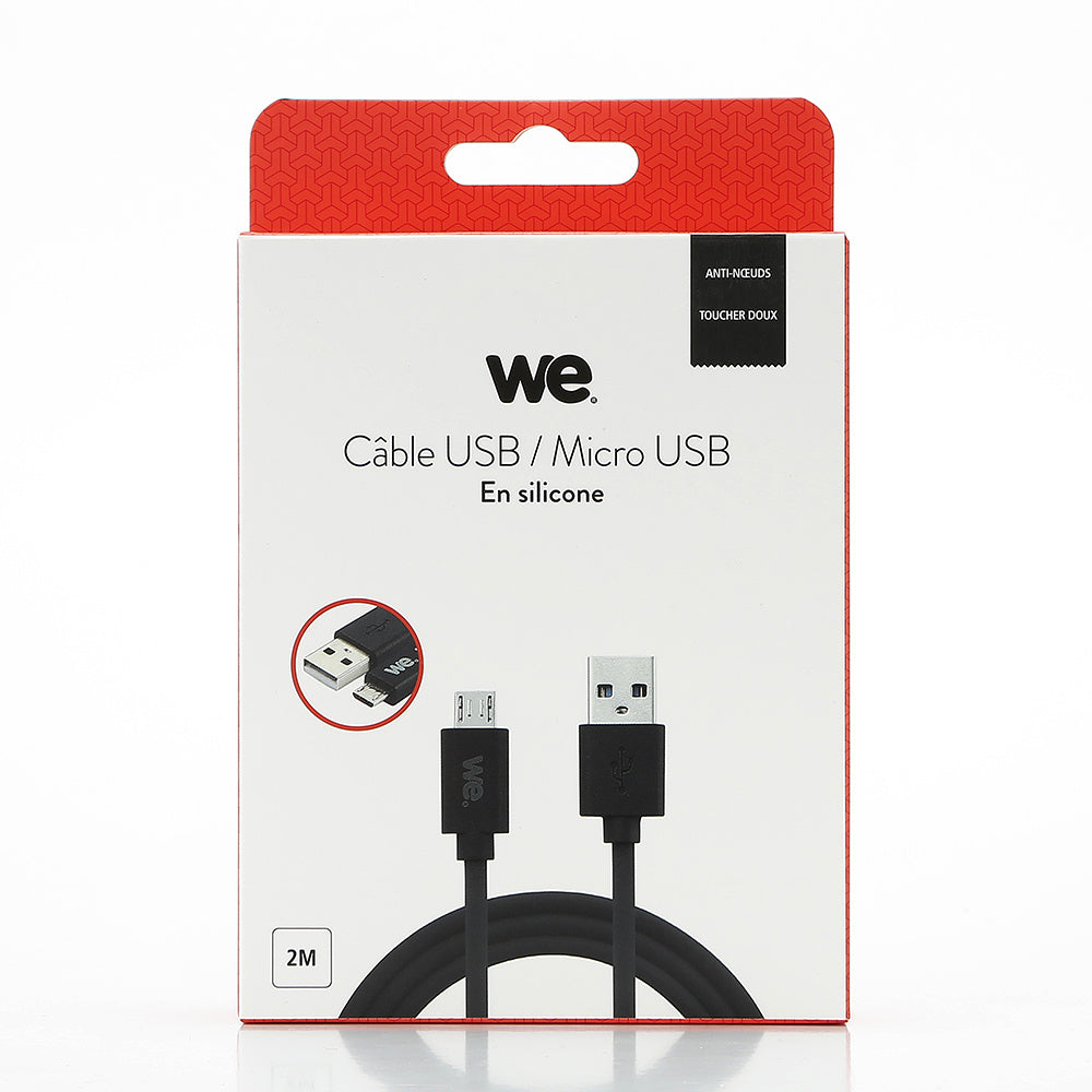C ble USB/micro USB en silicone - 2m - noir