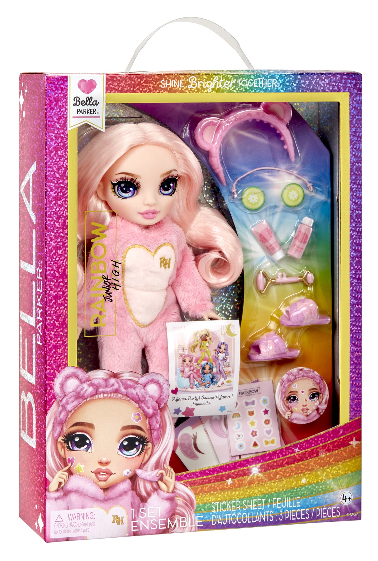 Junior High Pyjama Party - Poupée mannequin articulée 22cm - Bella (rose) - Nombreux accessoires - a partir de 4 ans