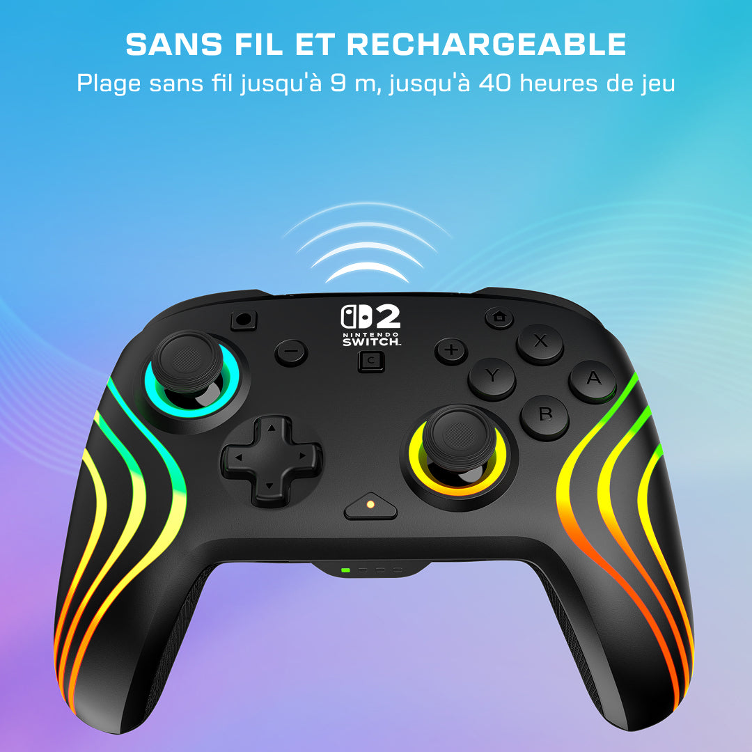 Manette de jeu - Nintendo Switch 2 - Afterglow Wave - RGB - Sans fil - Noir - Turtle Beach