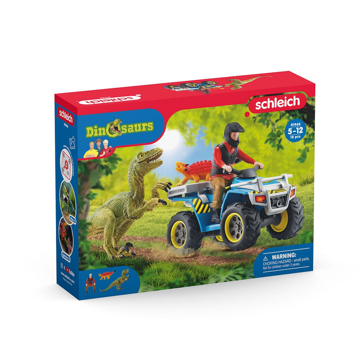 Coffret Fuite sur quad face au vélociraptor, ensemble de jouets Préhistoriques de 5 pieces, Schleich 41466 Dinosaurs, des 4 ans