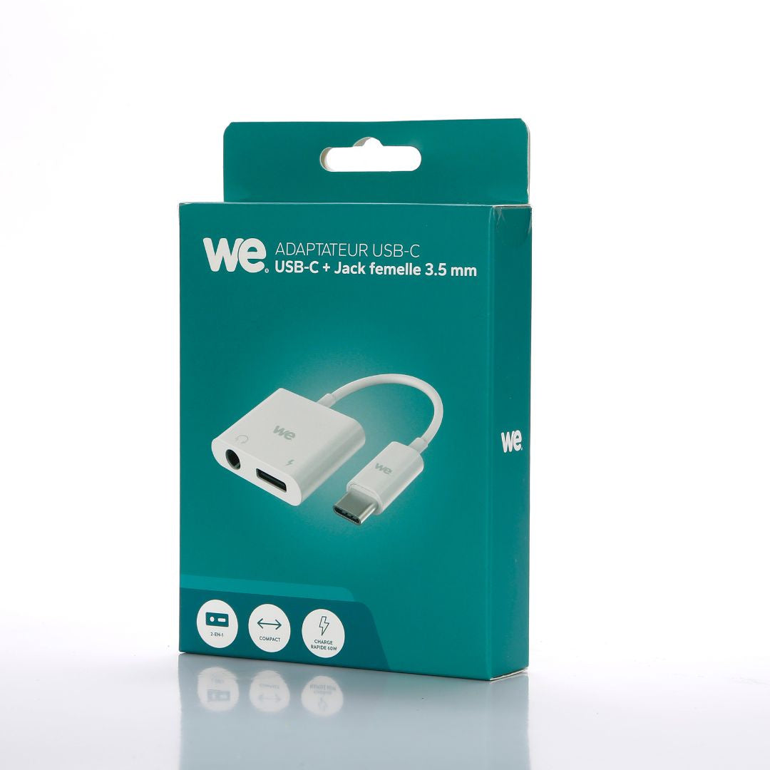 WE Adaptateur USB C vers USB C et Jack femelle 3,5mm, adaptateur 2 en 1 charge e