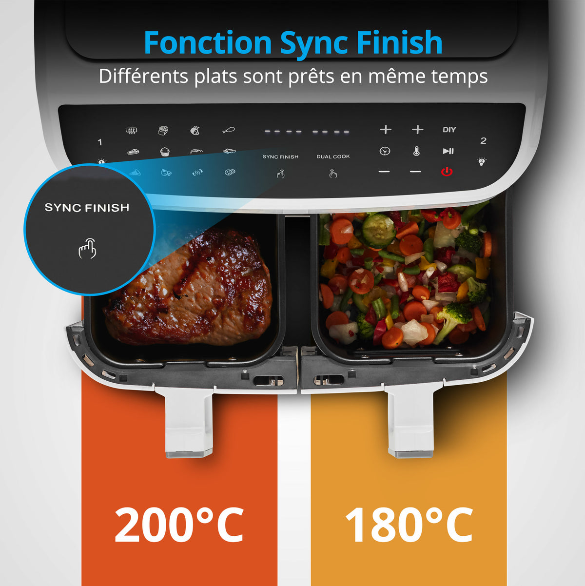 Friteuse a Air Chaud - MEDION - P20 XXL Twin - 2600 W - 2 paniers - 9 programmes - Blanc