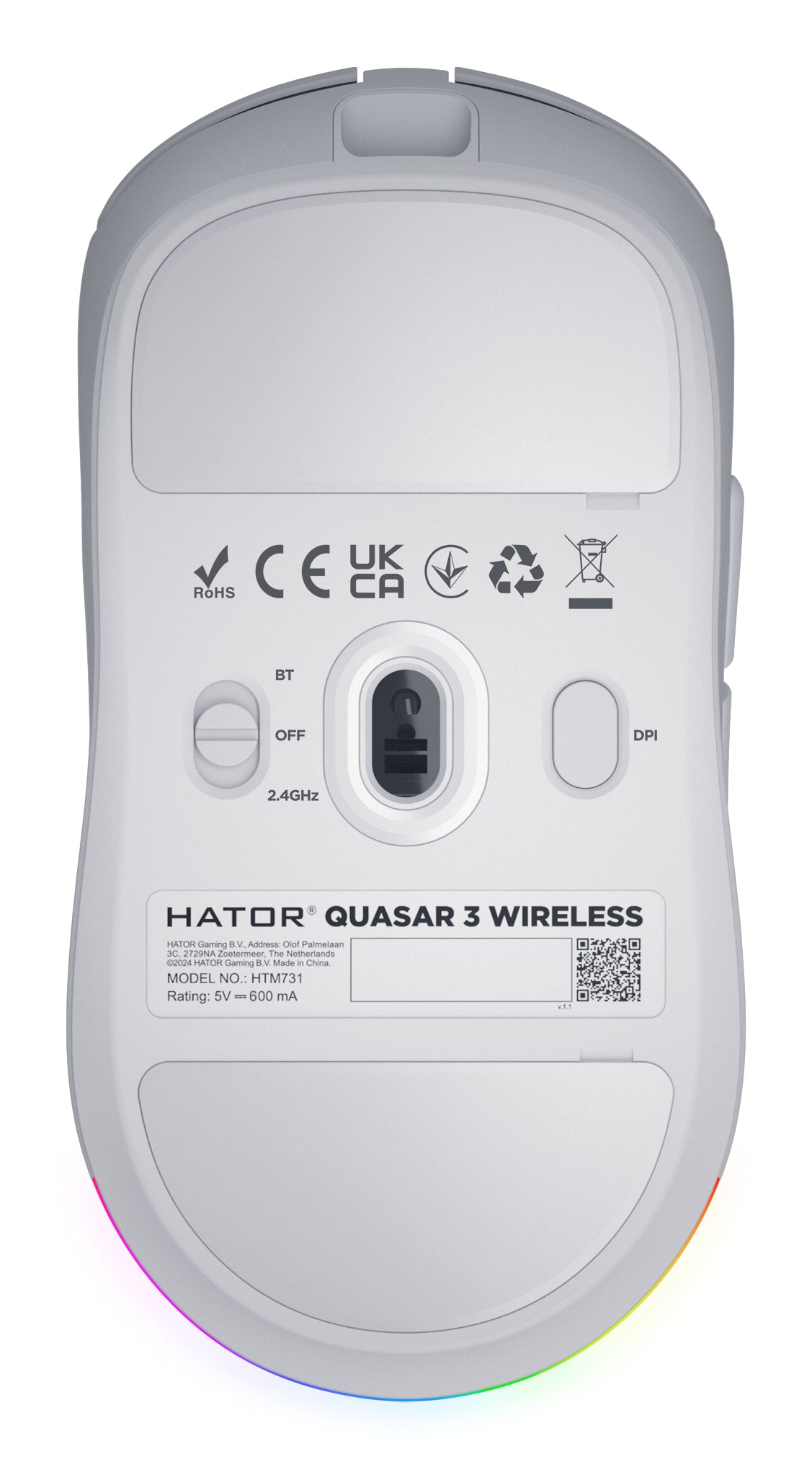 Souris sans fil Gamer Hator Quasar 3 (Blanc)