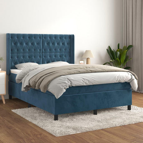 Confort ultime et style : Lit en velours bleu foncé 140x190cm avec sommier à lattes et matelas