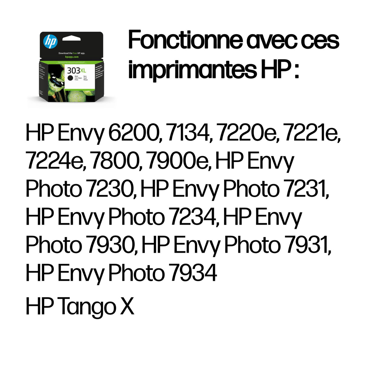 HP 303XL Cartouche d'encre noire grande capacité authentique (T6N04AE) pour HP Envy Photo 6220/6230/7130