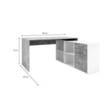 Bureau d'angle LONDON - Panneaux de particules - DÈcor bÈton structurÈ, blanc - 136 x 75 x 139 cm