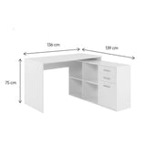Bureau d'angle LONDON - Panneaux de particules - Décor blanc - 136 x 75 x 139 cm
