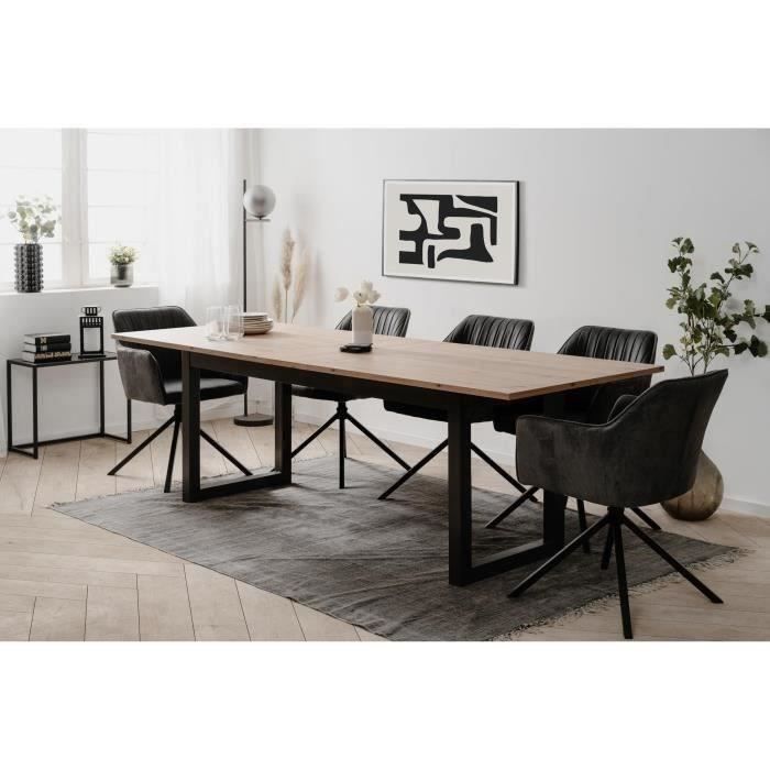 Table extensible Denver 80C - 200-240 x 75 x 90 cm - Chene artisan / anthracite - 1 exension de 40 cm inclue - 12 personnes