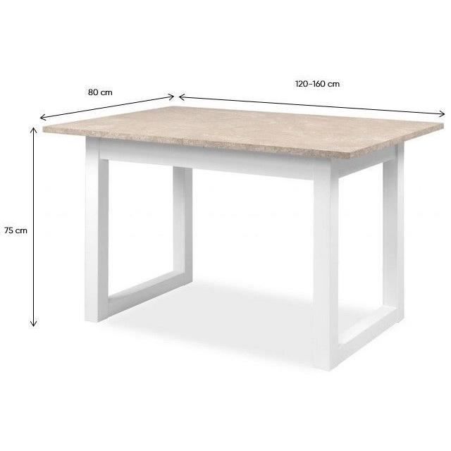 Table a manger extensible Houston  - 160-200 x 75 x 90 cm - Plateau effet travertin - 1 extension inclue - 10 personnes