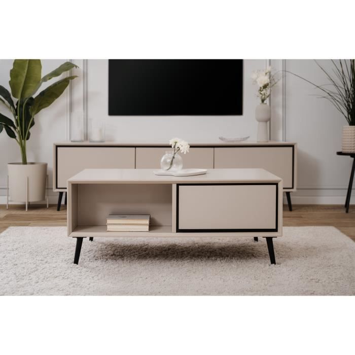 Table basse - ARONA - Rectangulaire - Capuccino / Noir - Sur pieds - 94 x 40 x 55 cm