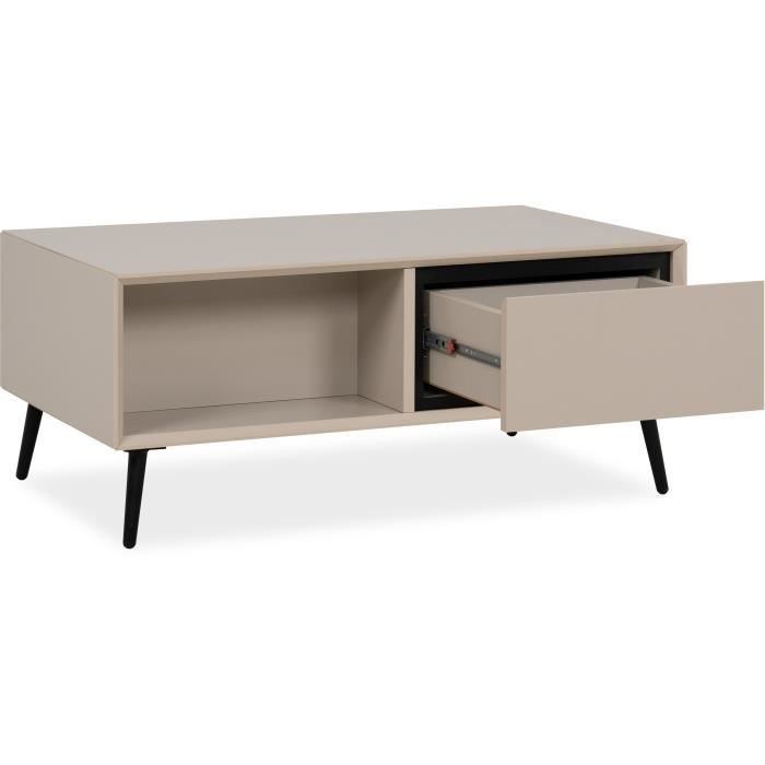 Table basse - ARONA - Rectangulaire - Capuccino / Noir - Sur pieds - 94 x 40 x 55 cm