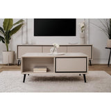 Table basse - ARONA - Rectangulaire - Capuccino / Noir - Sur pieds - 94 x 40 x 55 cm