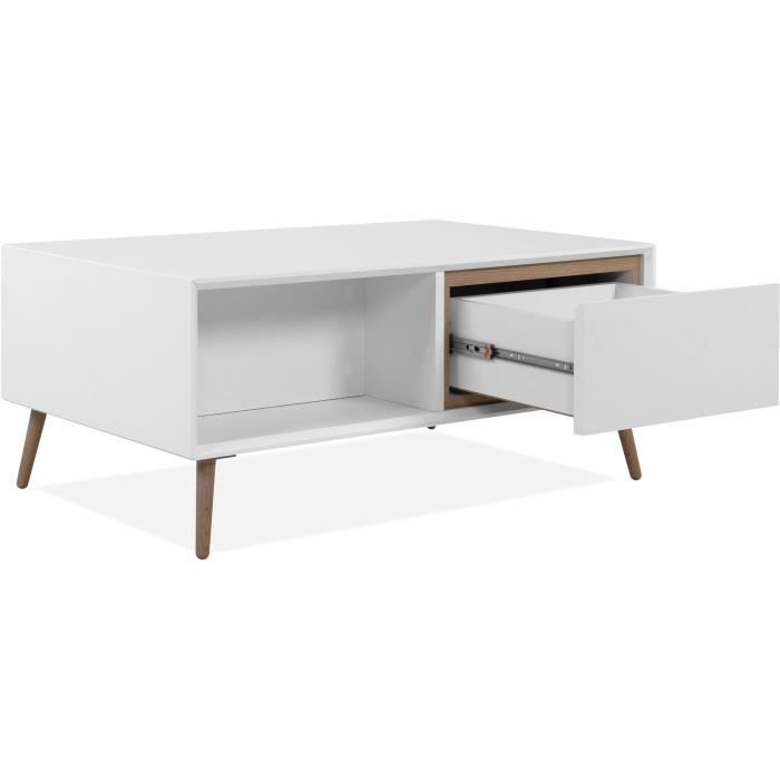 Table basse - ARONA - Rectangulaire - Blanc / Chene artisan - 94 x 40 x 55 cm