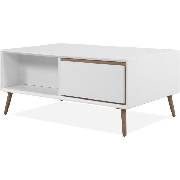 Table basse - ARONA - Rectangulaire - Blanc / Chene artisan - 94 x 40 x 55 cm