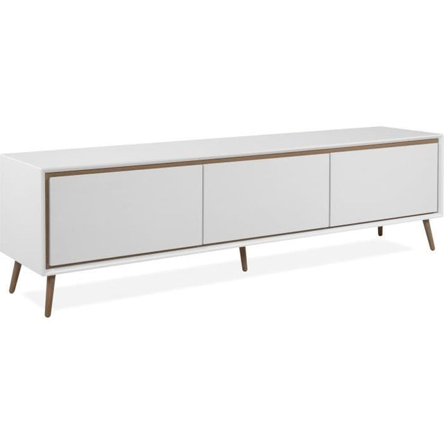 Meuble TV - ARONA - Blanc / Chene artisan - 3 abbatants - 175 x 50 x 38 cm