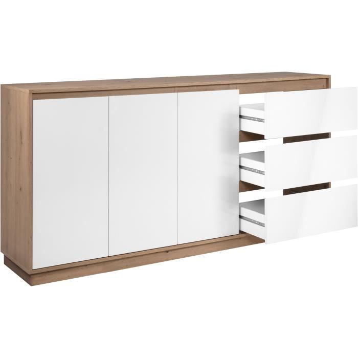 Buffet - PHoeNIX - DÈcor chene artisan / blanc HGL - 3 portes - 3 tiroirs - 178 x 88 x 40 cm