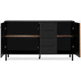 Buffet - MONZA - DÈcor noir / chene artisan - 3 portes - 4 tiroirs - 160 x 90 x 40 cm