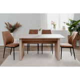 Table extensible - Sai 80A - DÈcor Chene Jackson / Imitation pierre blanche - Allonge de 40 cm inclue - 160-200 x 75 x 90 cm