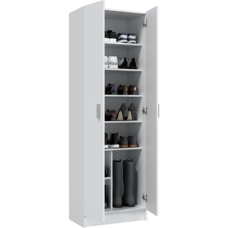 Armoire rangement chaussures - meuble d'entrée - 2 portes avec étageres- L59 x P37 x H180 cm - Basic