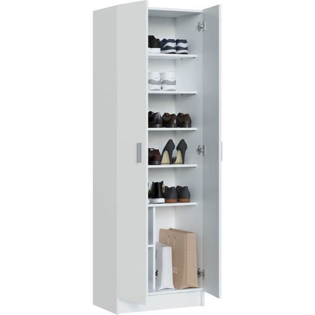 Armoire rangement chaussures - meuble d'entrée - 2 portes avec étageres- L59 x P37 x H180 cm - Basic