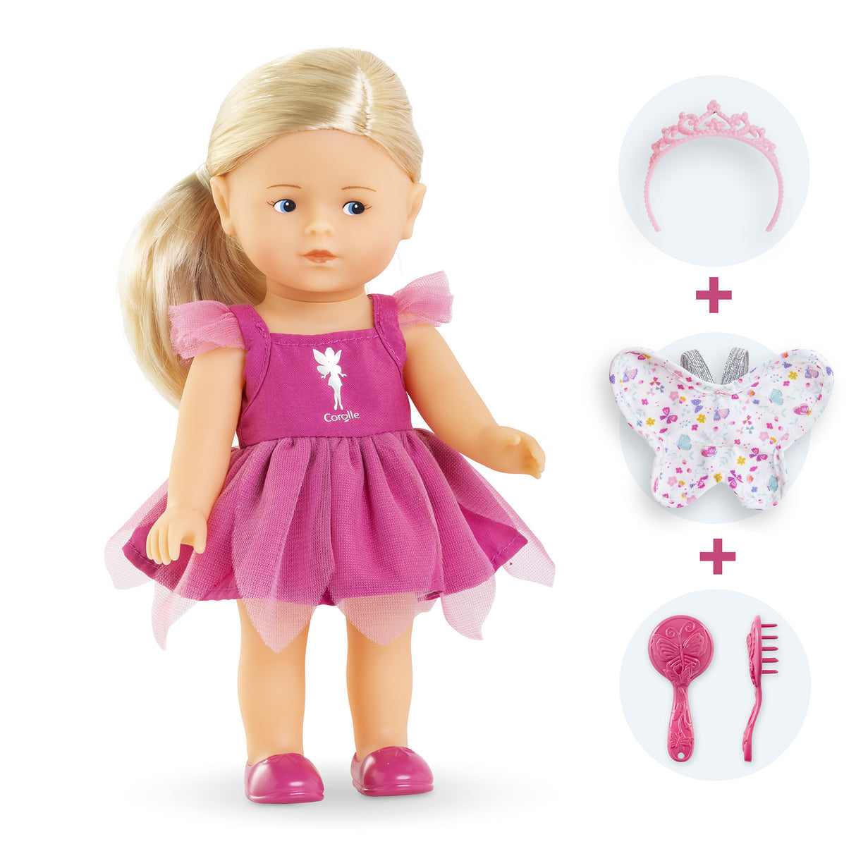 Coffret Mini Corolline - Corolle - Rosy Fée - Poupée en vinyle - Robe de fée - Ailes de papillon