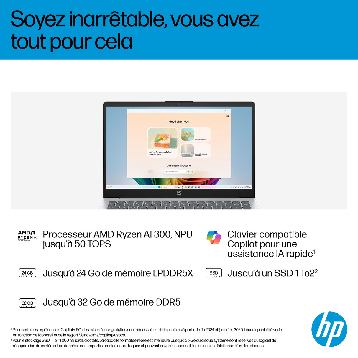 PC Portable HP Omnibook 3 14-ha0015nf - Windows 11 - 14 FHD IPS - Ryzen AI 5 340 - RAM 16Go - Stockage 512Go SSD - AZERTY