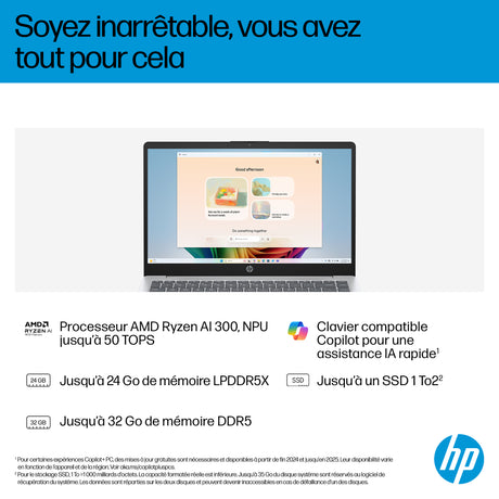 PC Portable HP Omnibook 3 14-ha0015nf - Windows 11 - 14 FHD IPS - Ryzen AI 5 340 - RAM 16Go - Stockage 512Go SSD - AZERTY