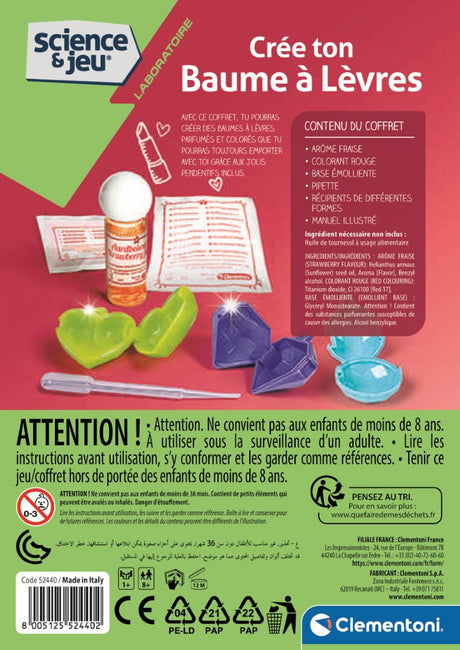 Clementoni - Science & Jeu - Coffret scientifique création de baumes a levres - Dés 8 ans