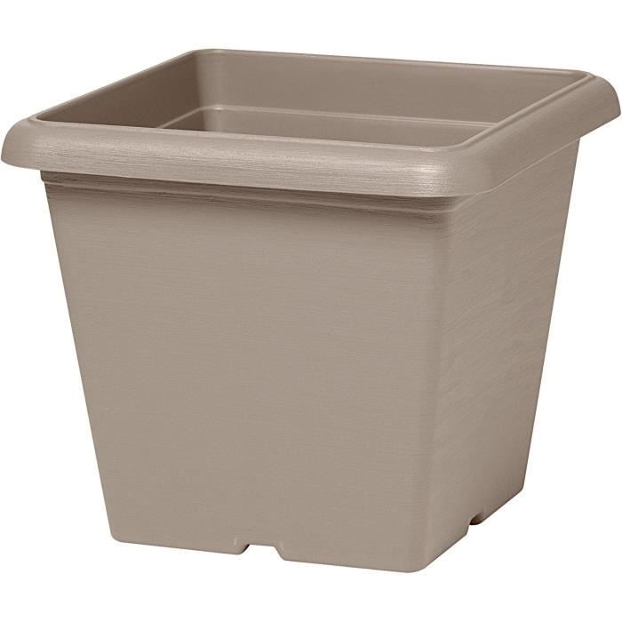 Square flower pot - GARDEN ID - Teramo Taupe - 40 x 35 cm - Scratch resistant - Stone effect - With holes