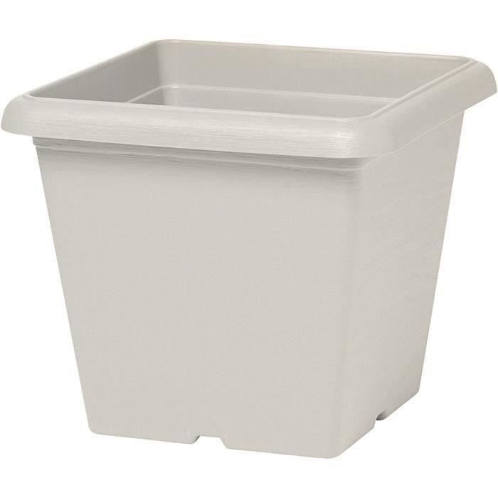 Square flower pot - GARDEN ID - Teramo white stone - 40 x 35 cm - Scratch resistant - Stone effect - With holes