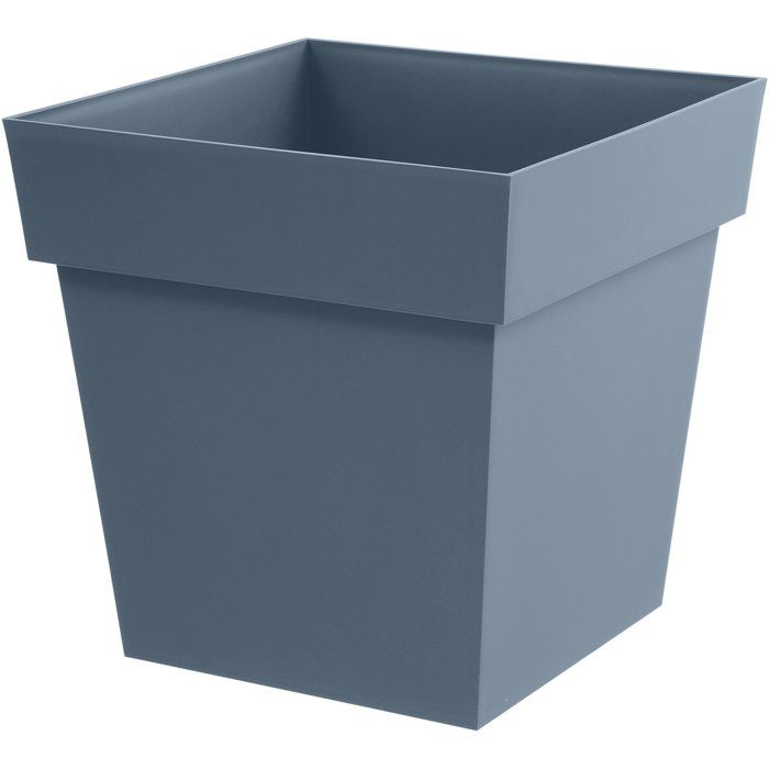 Pot de fleur Carré - EDA - Toscane - 40 cm - 38 L - Zone de rétention d'eau - 39 x 39 x H.39 cm - Bleu Jean