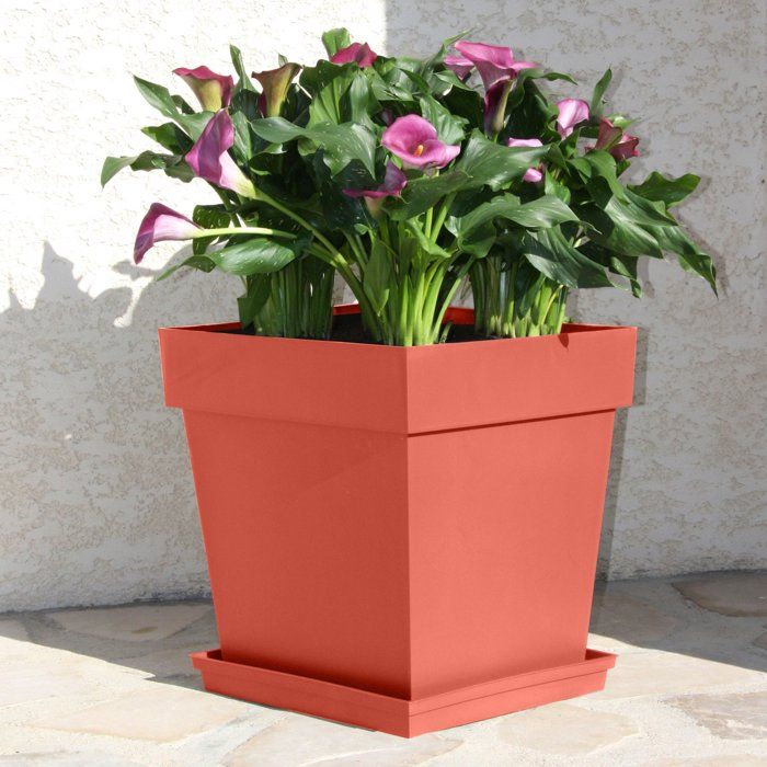 Pot de fleur Carré - EDA - Toscane - 40 cm - 38 L - Zone de rétention d'eau - 39 x 39 x H.39 cm - Orange Terre Battue