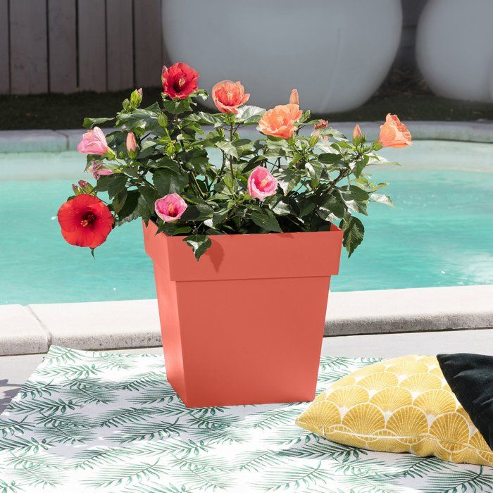 Pot de fleurs Carré - EDA - Toscane - 32 cm - 22 L - Intérieur / Extérieur - 32 x 32 x H.32 cm - Orange Terre Battue