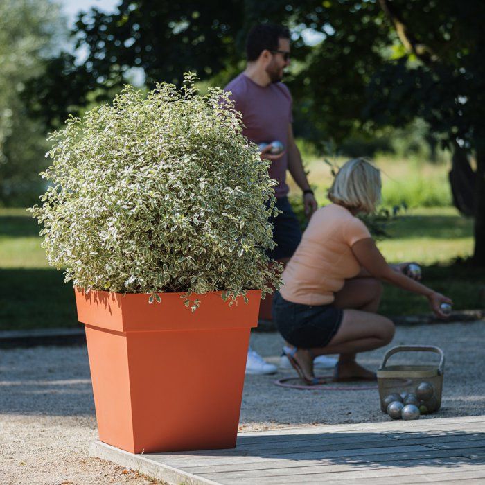 Pot de fleur Carré - EDA - Toscane - 50 cm - 87 L - Intérieur / Extérieur - 49,5 x 49,5 x H.52,5 cm - Orange Terre Battue