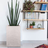 Pot de fleur Carré Haut 30 cm - EDA - Volcania Up - 36 L - Intérieur/Extérieur - 29,5 x 29,5 x H 49,5 cm - Beige Calcaire