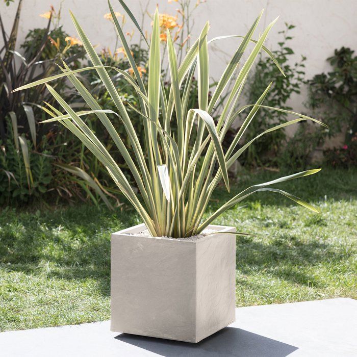 Pot de fleurs Carré 40 cm - EDA - Volcania - 31 L - Intérieur/Extérieur - Décor Pierre - 39,5 x 39,5 x H. 43,5 cm - Beige Calcaire