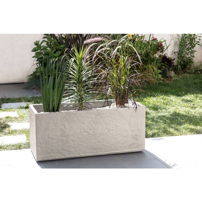 Jardiniere - EDA - Volcania - 98 L - Intérieur / Extérieur - Décor Pierre - 99,5 x 39 x H. 43 cm - Beige Calcaire