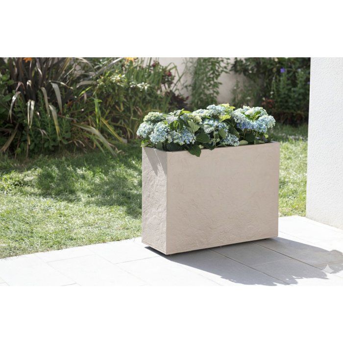 Jardiniere Muret Loft L - EDA - Volcania - 46 L - Intérieur/Extérieur - Décor Pierre - 78,5 x 29,5 x H. 60 cm - Beige Calcaire