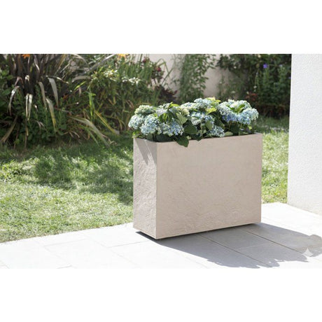 Jardiniere Muret Loft L - EDA - Volcania - 46 L - Intérieur/Extérieur - Décor Pierre - 78,5 x 29,5 x H. 60 cm - Beige Calcaire