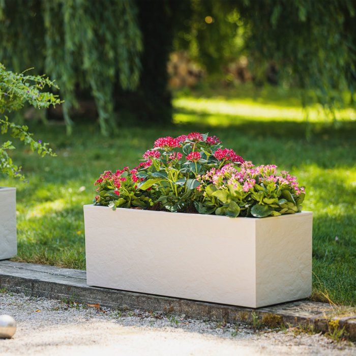 Balconnière - EDA - Volcania Up - 25 L - Intérieur/Extérieur - Décor Pierre - 59 x 19,5 x H 22,8 cm - Beige Calcaire
