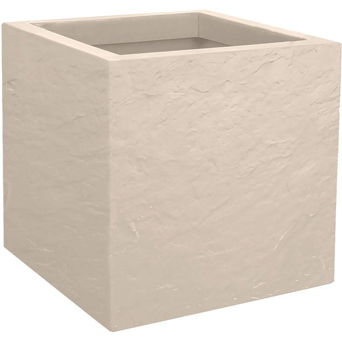 Pot de fleurs Carré 30 cm - EDA - Volcania Up - 21 L - Intérieur/Extérieur - Décor Pierre - 29,5 x 29,5 x  H29,5 cm - Beige Calcaire