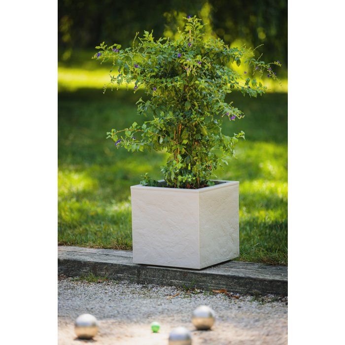 Pot de fleurs Carré 30 cm - EDA - Volcania Up - 21 L - Intérieur/Extérieur -Décor Pierre - 29,5 x 29,5 x H. 29,5 cm - Beige Calcaire