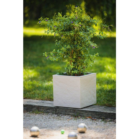 Pot de fleurs Carré 30 cm - EDA - Volcania Up - 21 L - Intérieur/Extérieur -Décor Pierre - 29,5 x 29,5 x H. 29,5 cm - Beige Calcaire
